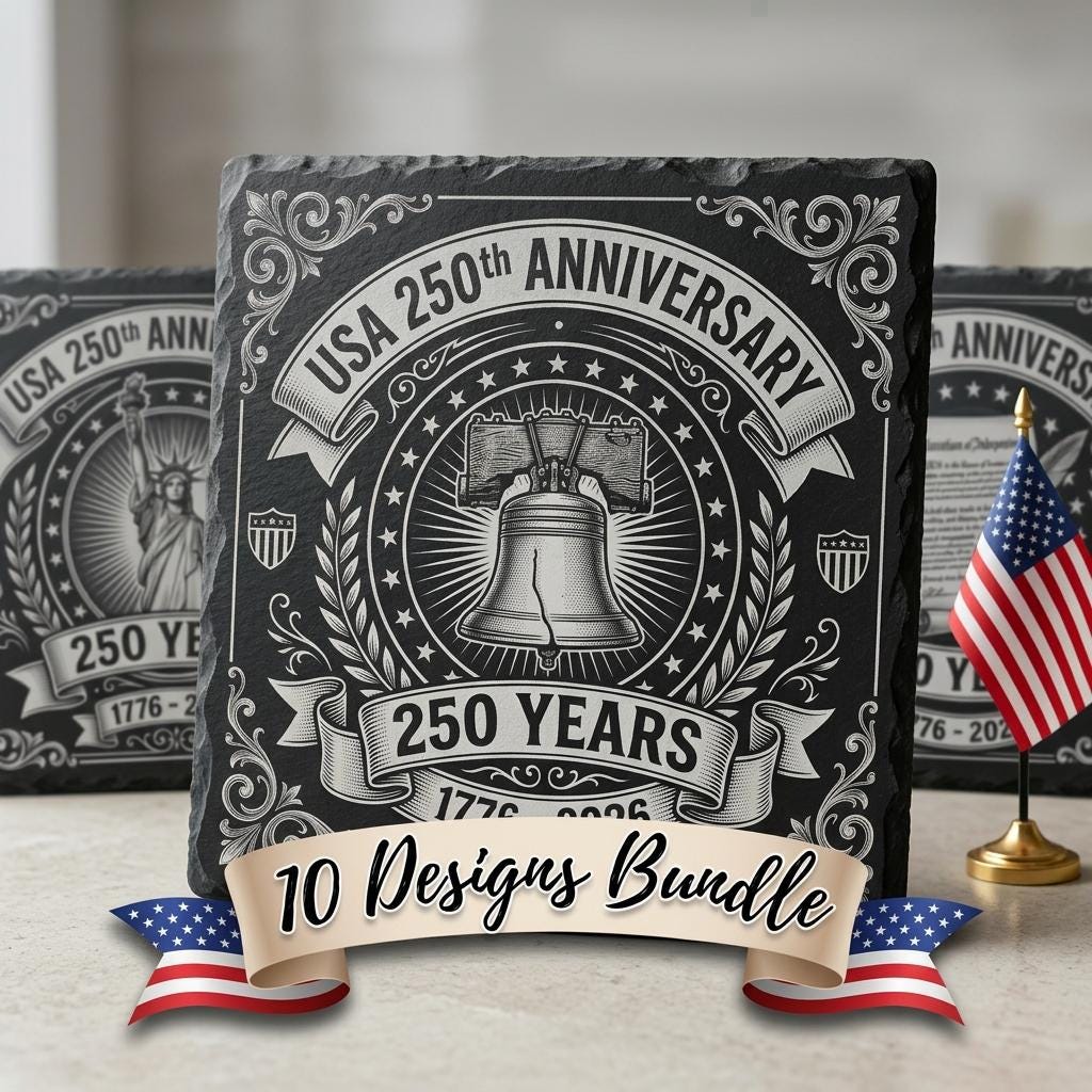 Patriotic Laser Engraving Files, America 250th Slate Coaster PNG Set of 10
