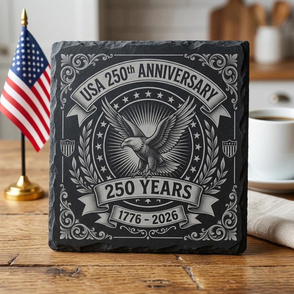 Patriotic Laser Engraving Files, America 250th Slate Coaster PNG Set of 10