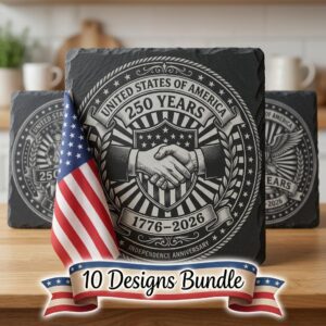 Patriotic Laser Engraving Files, Slate Coaster PNG Bundle, USA 250th Anniversary