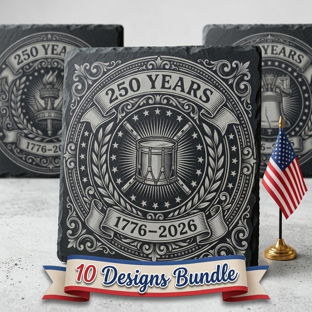 Patriotic Slate Coaster Designs, America 250th Anniversary Engraving File Bundle