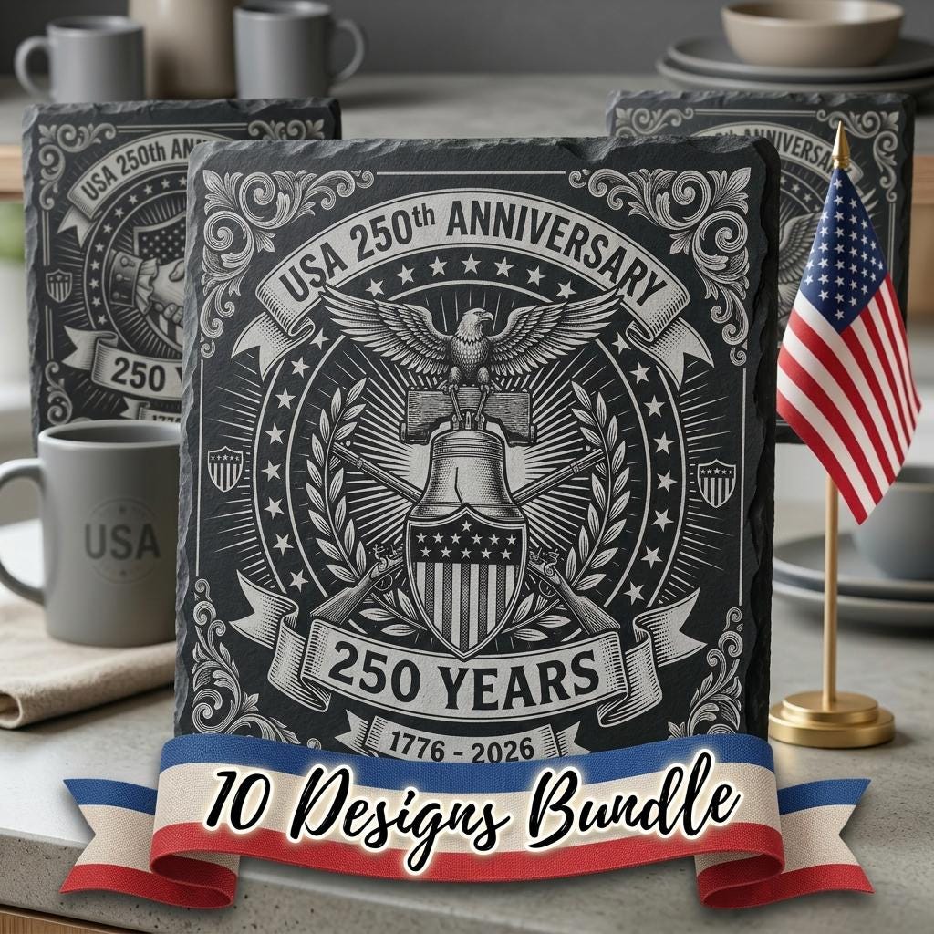 Patriotic Slate Coaster Engraving File, USA 250th Anniversary Eagle Flag PNG