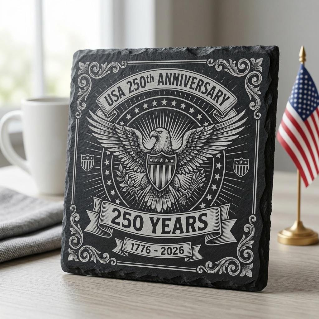 Fichier de gravure pour sous-verre en ardoise patriotique, PNG drapeau à aigle pour le 250e anniversaire des États-Unis – Image 2
