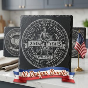 Patriotic Slate Coaster Engraving File, USA 250th Anniversary, PNG Designs