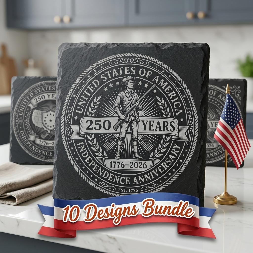 Patriotic Slate Coaster Engraving File, USA 250th Anniversary, PNG Designs
