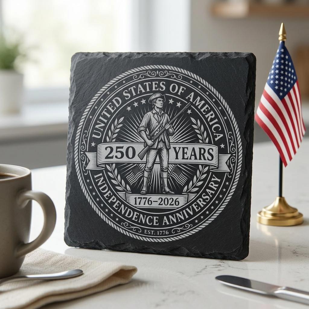 Patriotic Slate Coaster Engraving File, USA 250th Anniversary, PNG Designs