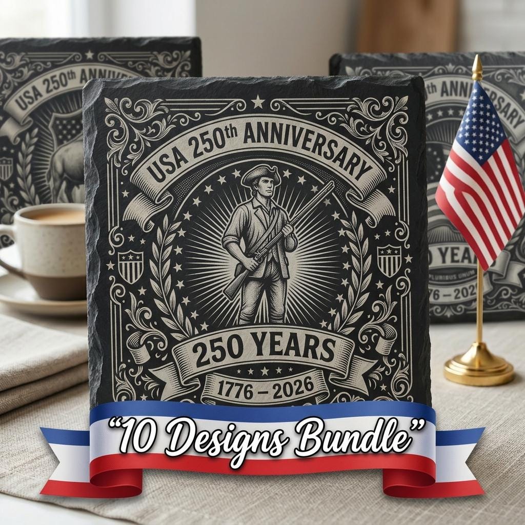 Patriotic Slate Coaster Engraving Files, USA 250th Anniversary Bundle