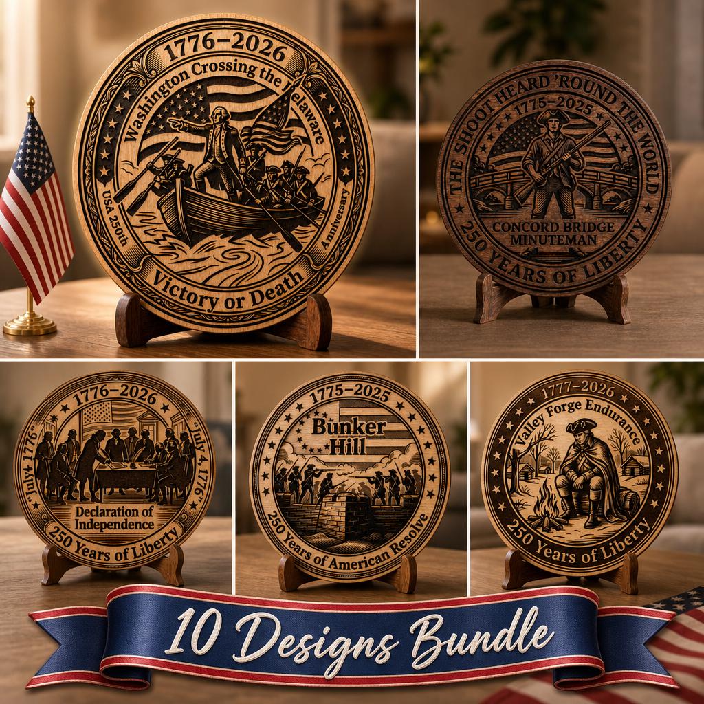 Revolutionary War Engraving Bundle, 250th USA Anniversary Patriotic Wood Sign Design