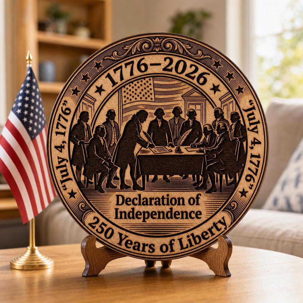 Pacchetto di incisioni sulla Guerra d’Indipendenza, design di cartello in legno patriottico per il 250º anniversario degli USA - immagine 4