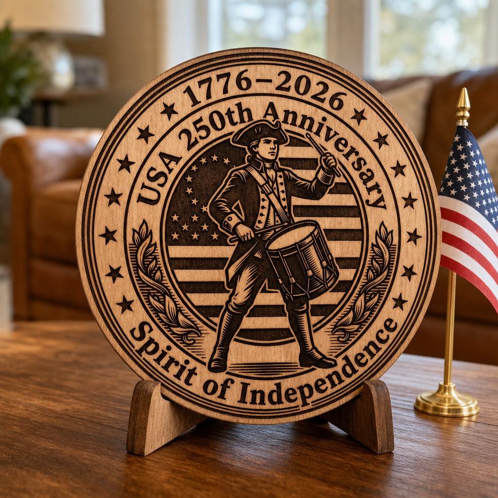 Pacchetto di incisioni sulla Guerra d’Indipendenza, design di cartello in legno patriottico per il 250º anniversario degli USA - immagine 9
