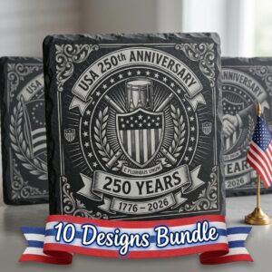 USA 250 Anniversary Engraving Design, Patriotic Eagle, Slate Coaster Laser File