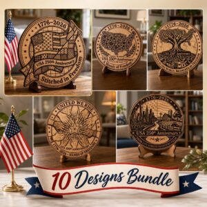USA 250 Anniversary Patriotic Bundle, Laser Engraving Wood Design, E Pluribus Unum