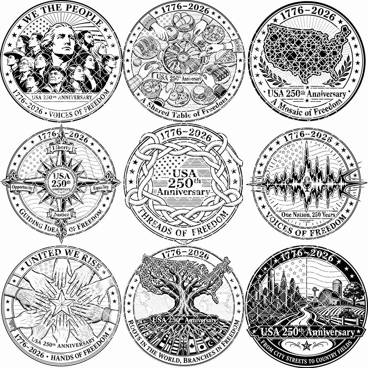 USA 250 Anniversary Patriotic Bundle, Laser Engraving Wood Design, E Pluribus Unum