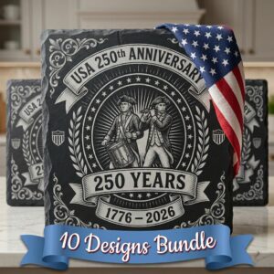 USA 250 Anniversary Patriotic Slate Coaster PNG Set, Laser Engraving Designs 10 Pack