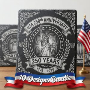 USA 250th Anniversary Engraving Design, Patriotic Slate Coaster Bundle