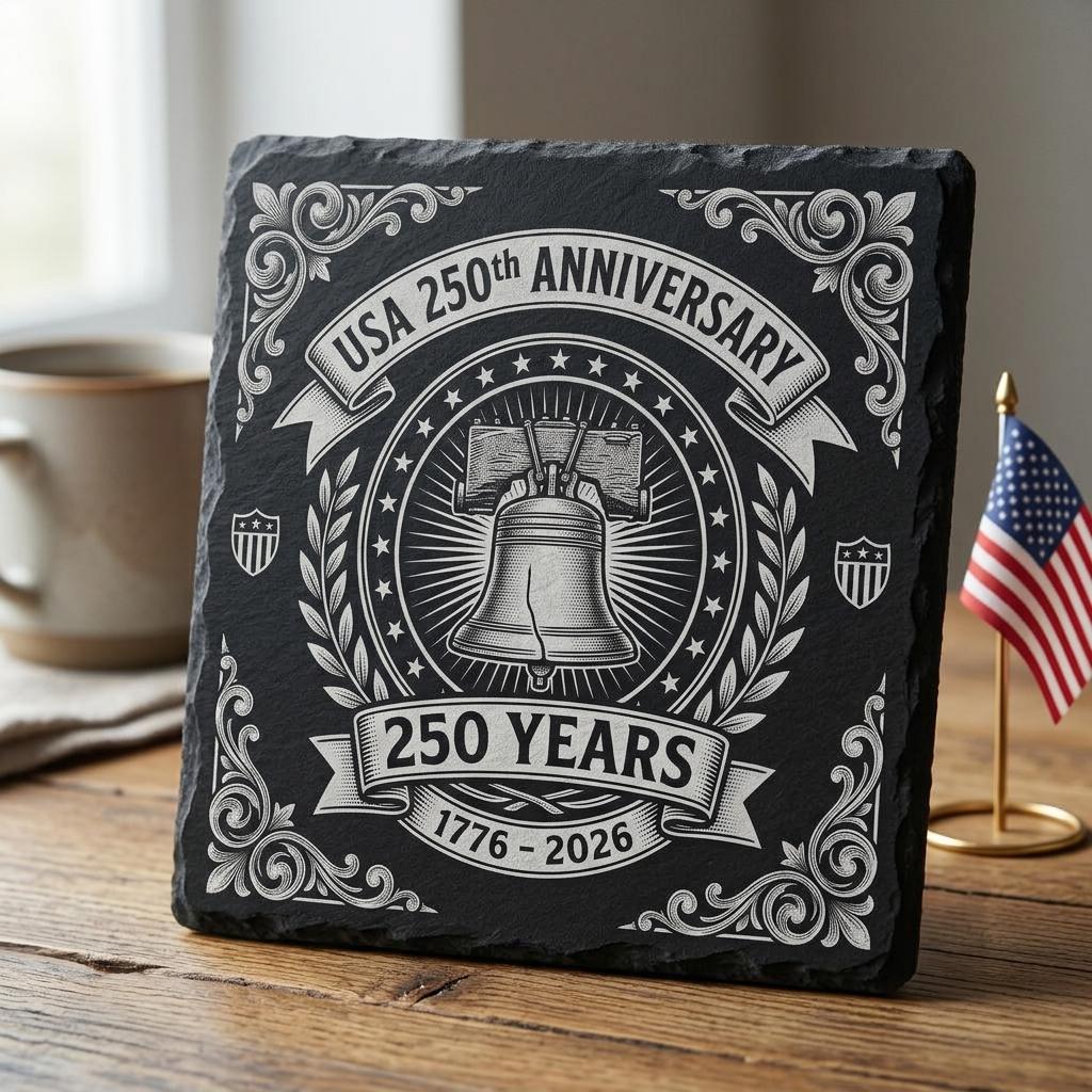 Conception de gravure pour le 250e anniversaire des États-Unis, lot de sous-verres en ardoise patriotique – Image 2