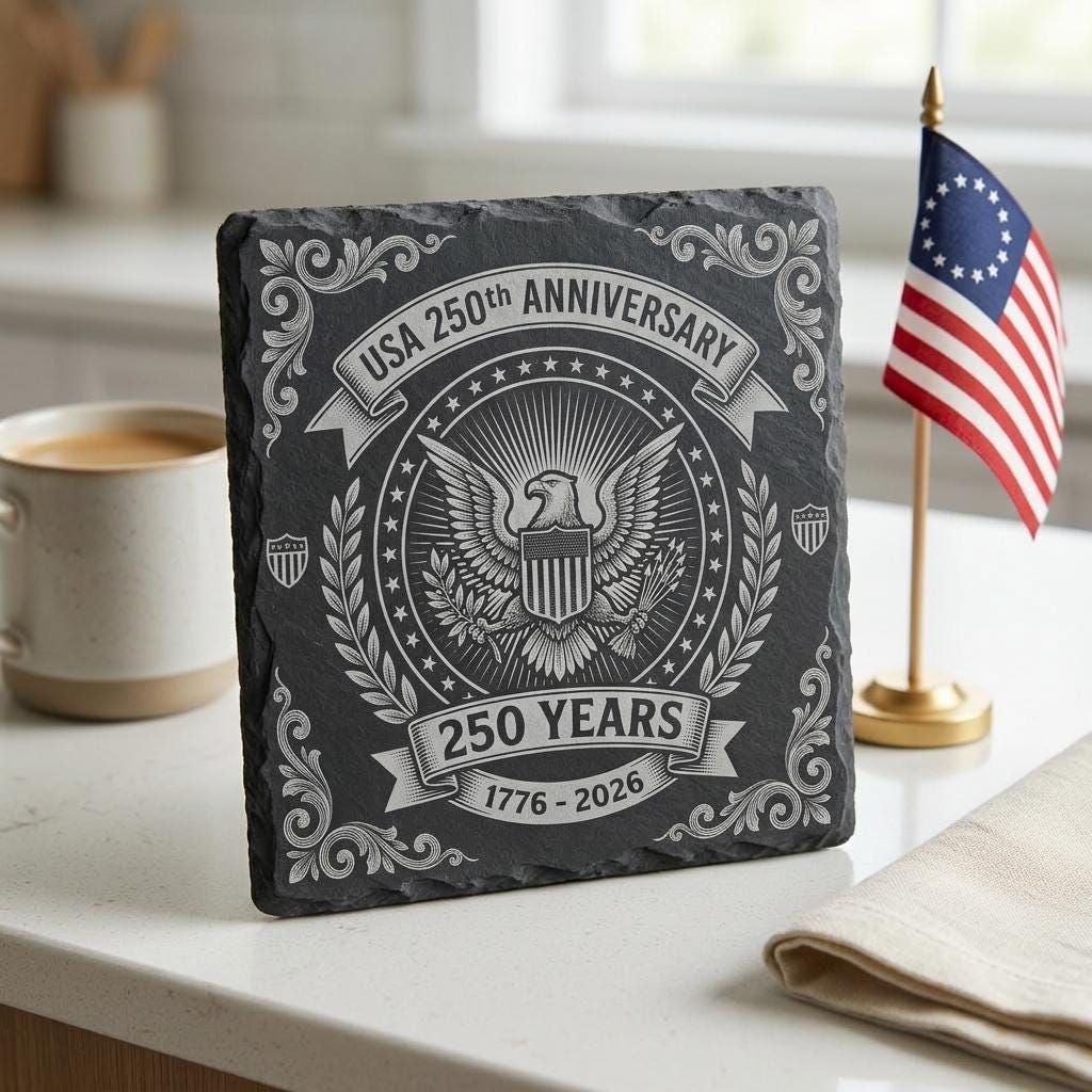 Conception de gravure pour le 250e anniversaire des États-Unis, lot de sous-verres en ardoise patriotique – Image 3