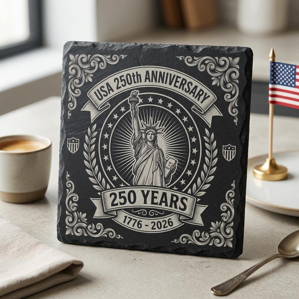 Conception de gravure pour le 250e anniversaire des États-Unis, lot de sous-verres en ardoise patriotique – Image 4
