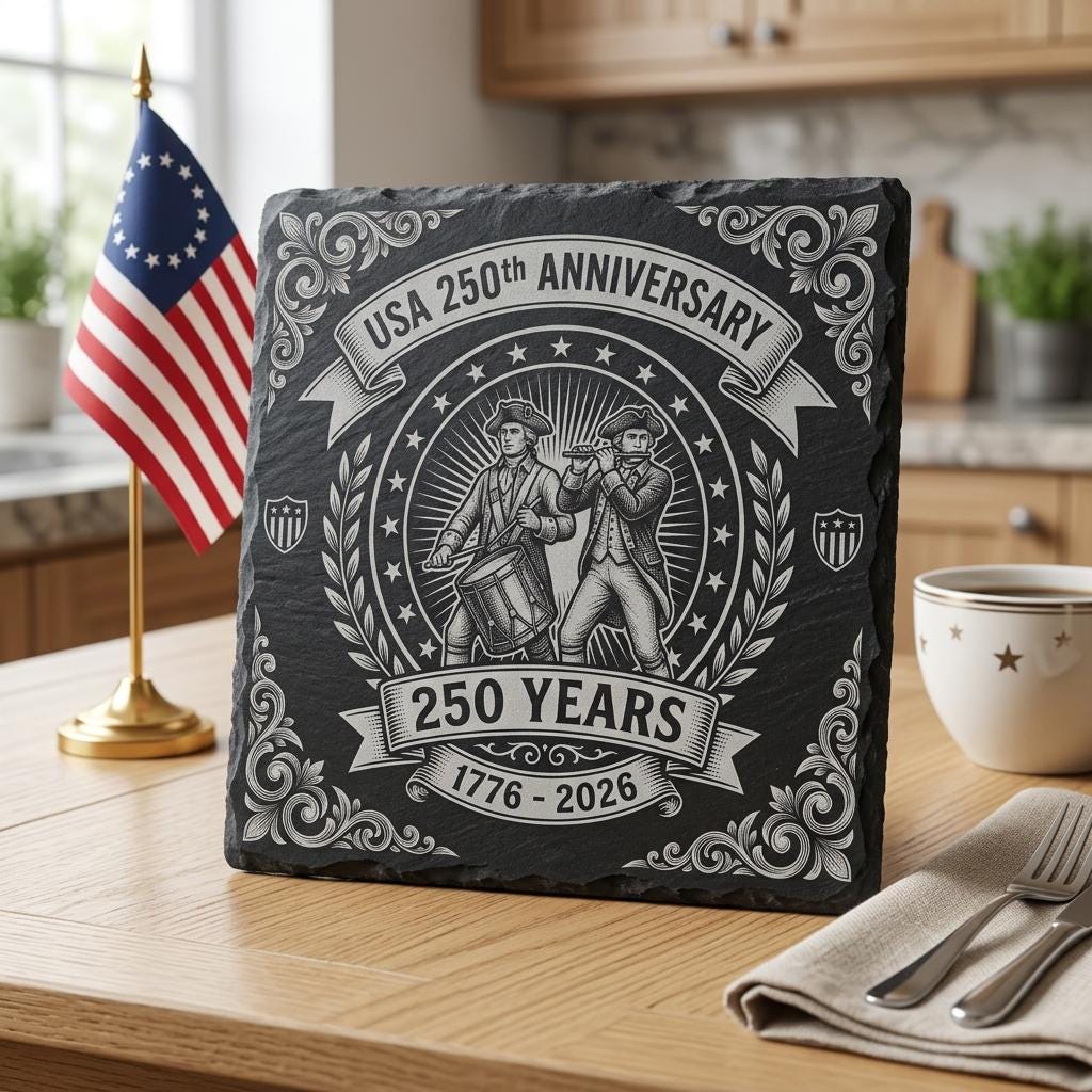 Conception de gravure pour le 250e anniversaire des États-Unis, lot de sous-verres en ardoise patriotique – Image 5