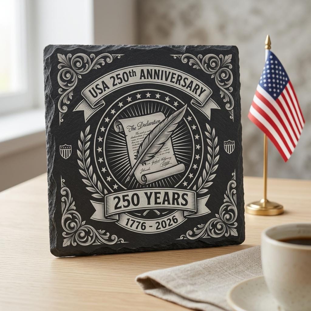 Conception de gravure pour le 250e anniversaire des États-Unis, lot de sous-verres en ardoise patriotique – Image 6