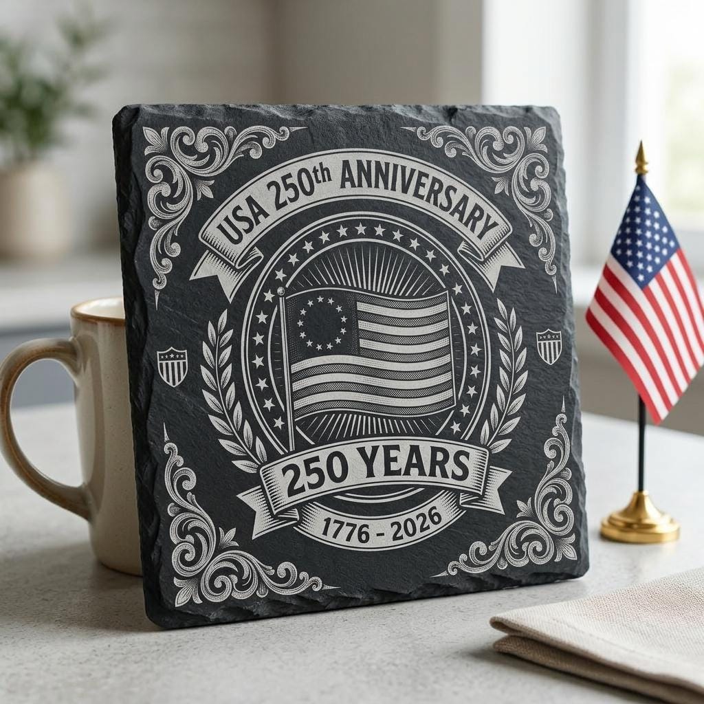 Conception de gravure pour le 250e anniversaire des États-Unis, lot de sous-verres en ardoise patriotique – Image 7