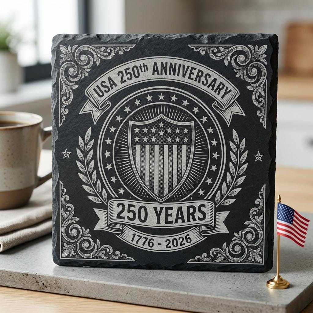 Conception de gravure pour le 250e anniversaire des États-Unis, lot de sous-verres en ardoise patriotique – Image 8