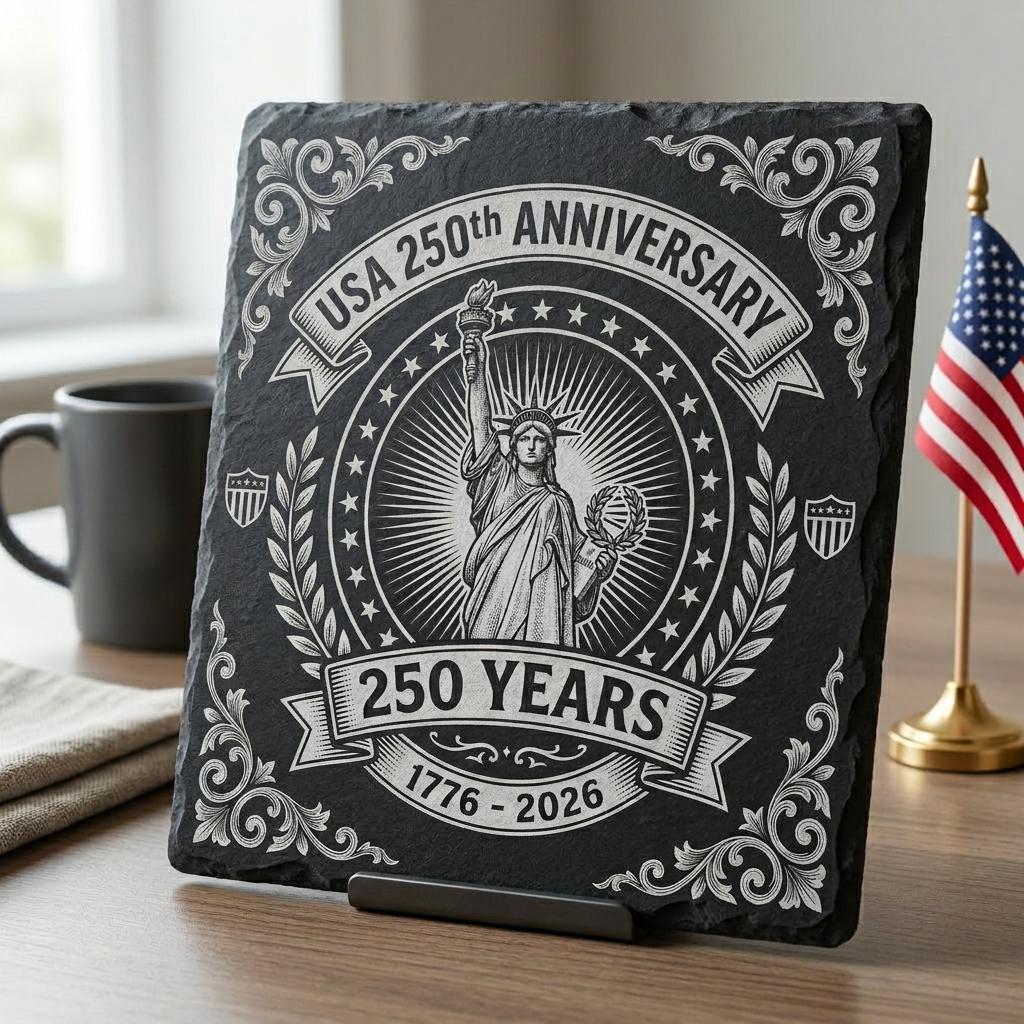 Conception de gravure pour le 250e anniversaire des États-Unis, lot de sous-verres en ardoise patriotique – Image 9