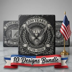 USA 250th Anniversary Engraving File, Patriotic Slate Coaster Design, USA Icons