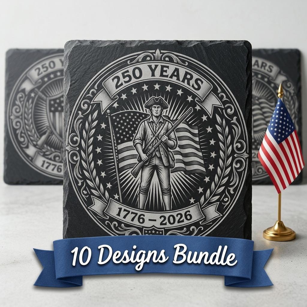 USA 250th Anniversary Engraving Files, Patriotic Slate Coaster Emblem Bundle