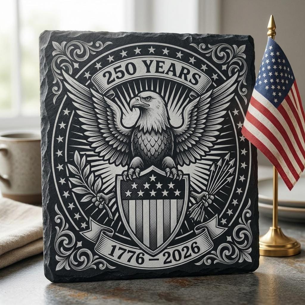 Fichiers de gravure pour le 250e anniversaire des États-Unis, lot d’emblèmes patriotiques pour dessous de verre en ardoise – Image 2