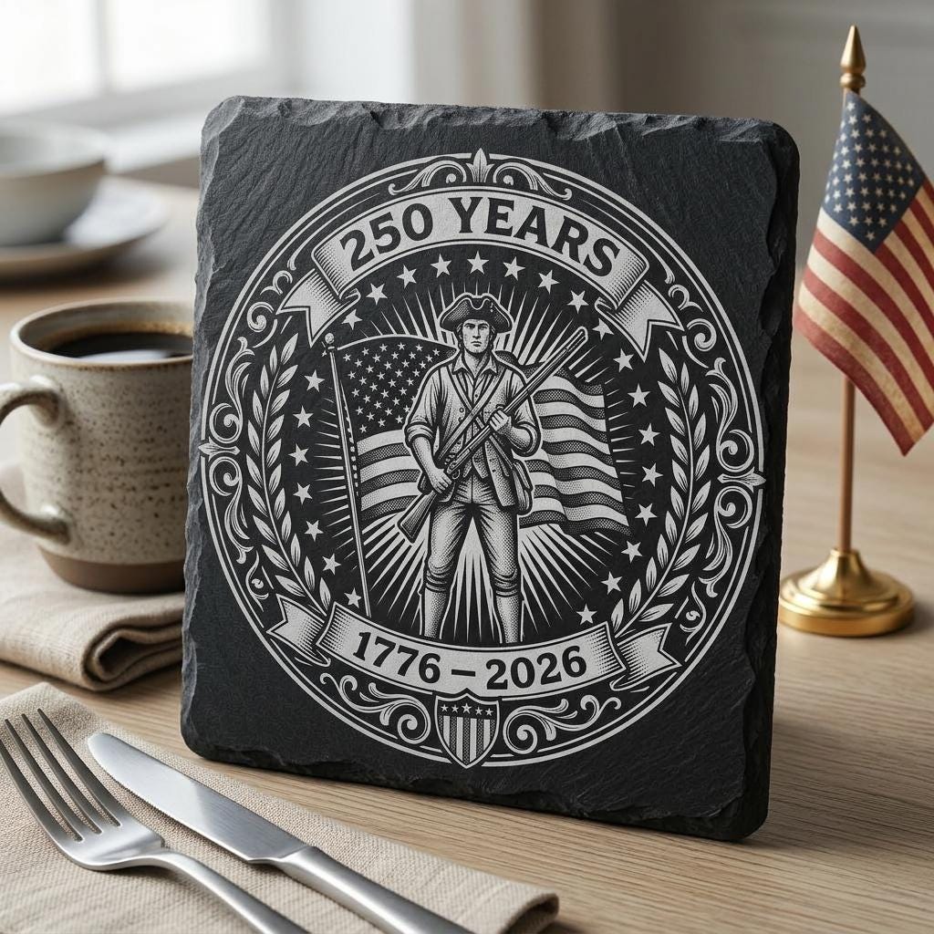 Fichiers de gravure pour le 250e anniversaire des États-Unis, lot d’emblèmes patriotiques pour dessous de verre en ardoise – Image 3
