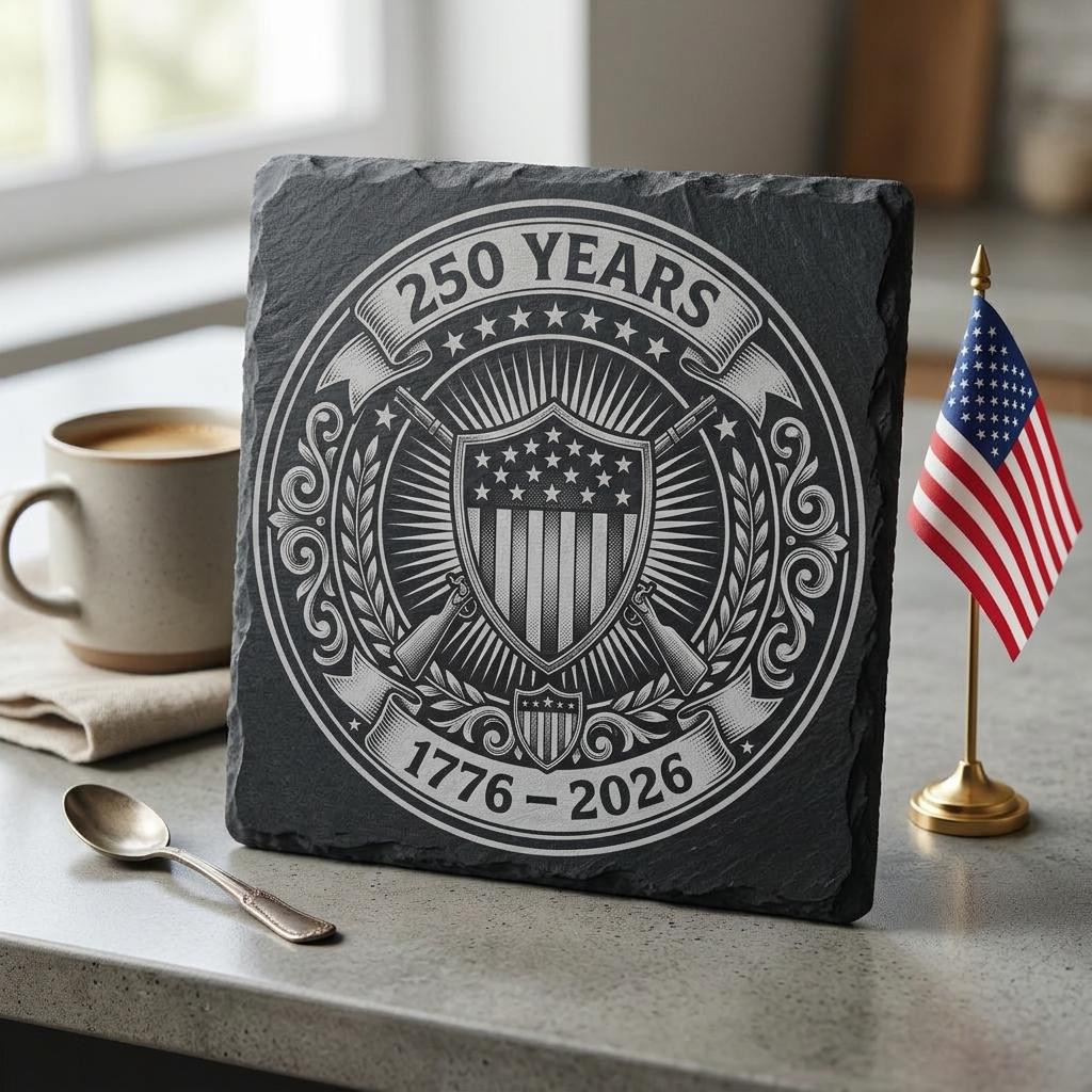 Fichiers de gravure pour le 250e anniversaire des États-Unis, lot d’emblèmes patriotiques pour dessous de verre en ardoise – Image 4