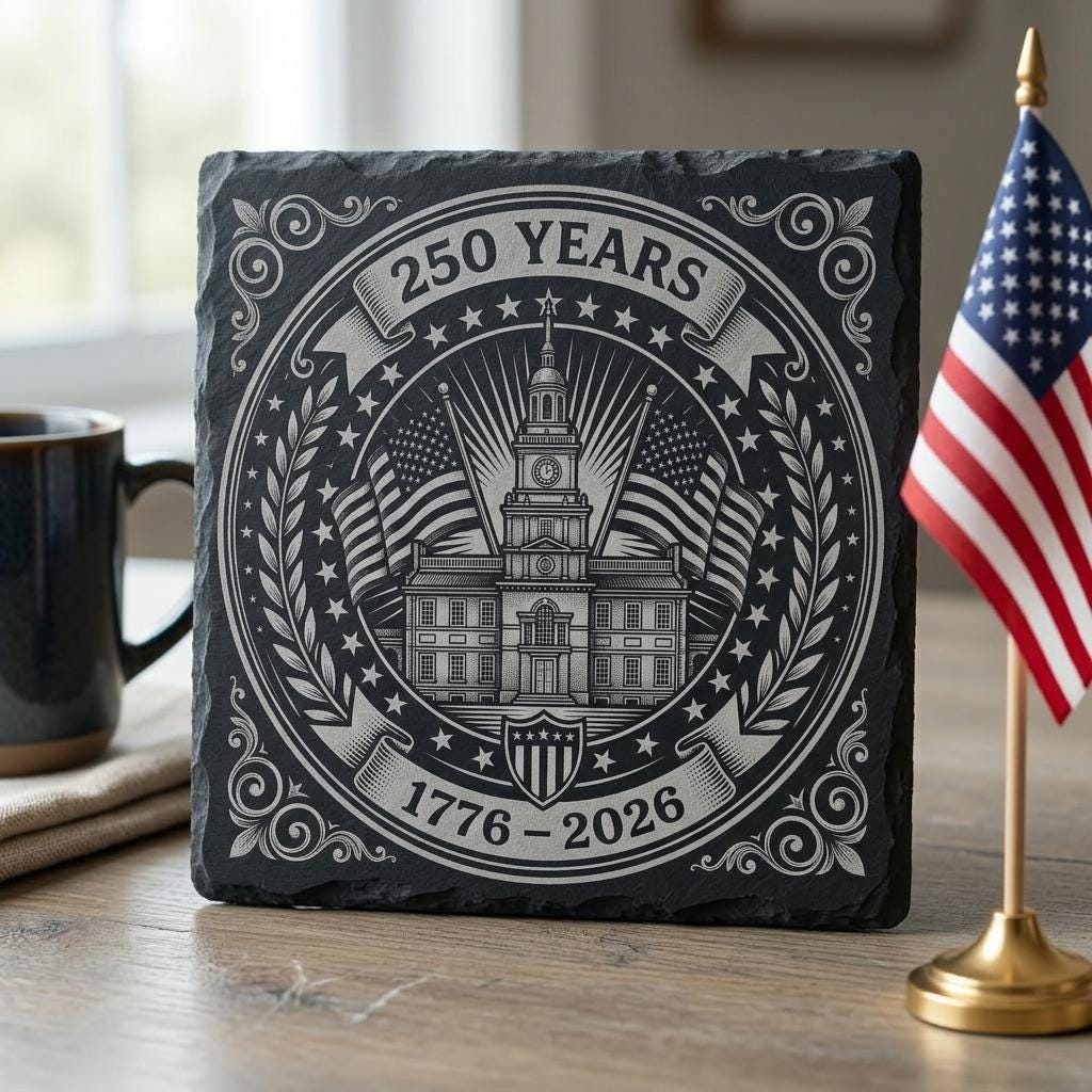Fichiers de gravure pour le 250e anniversaire des États-Unis, lot d’emblèmes patriotiques pour dessous de verre en ardoise – Image 5
