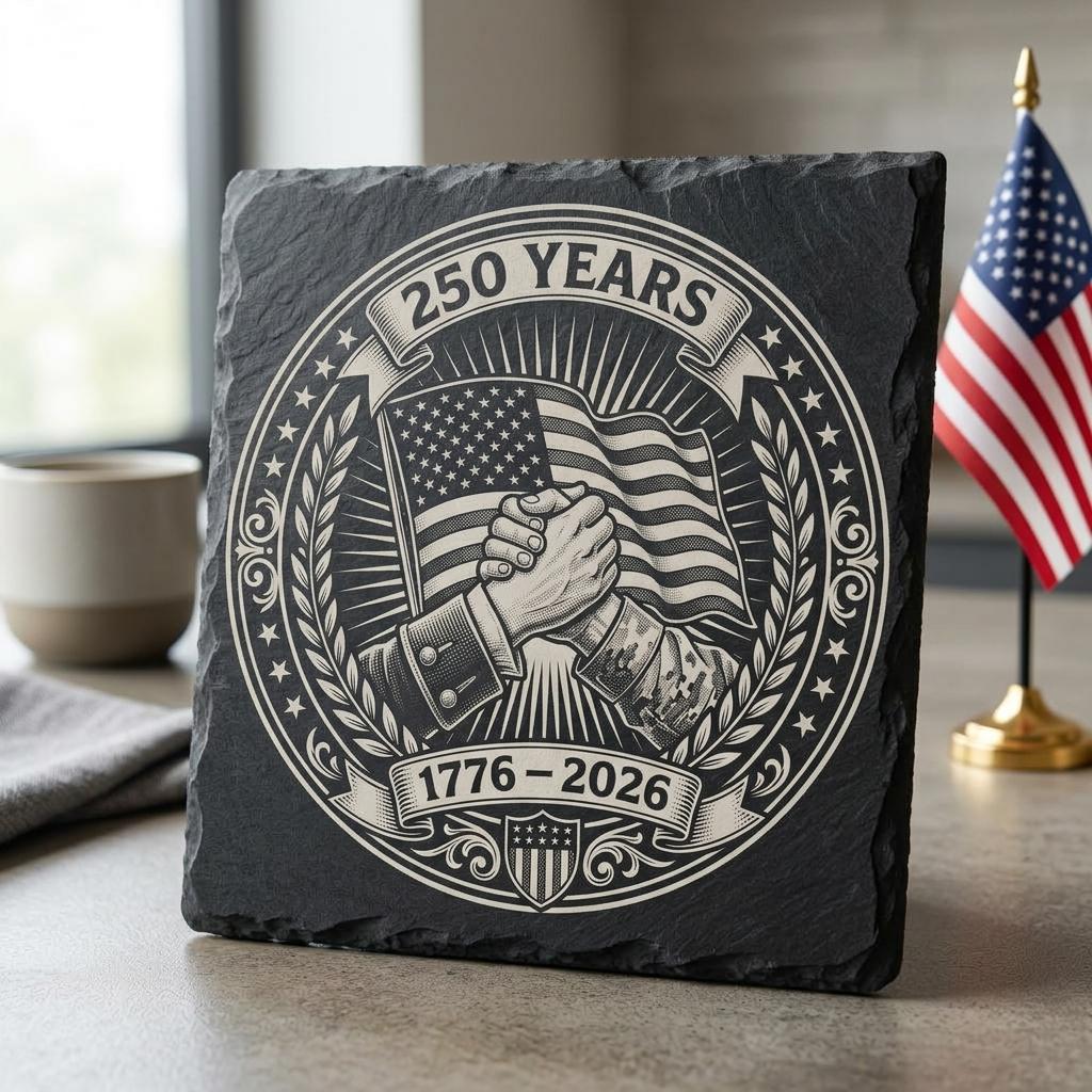 Fichiers de gravure pour le 250e anniversaire des États-Unis, lot d’emblèmes patriotiques pour dessous de verre en ardoise – Image 7