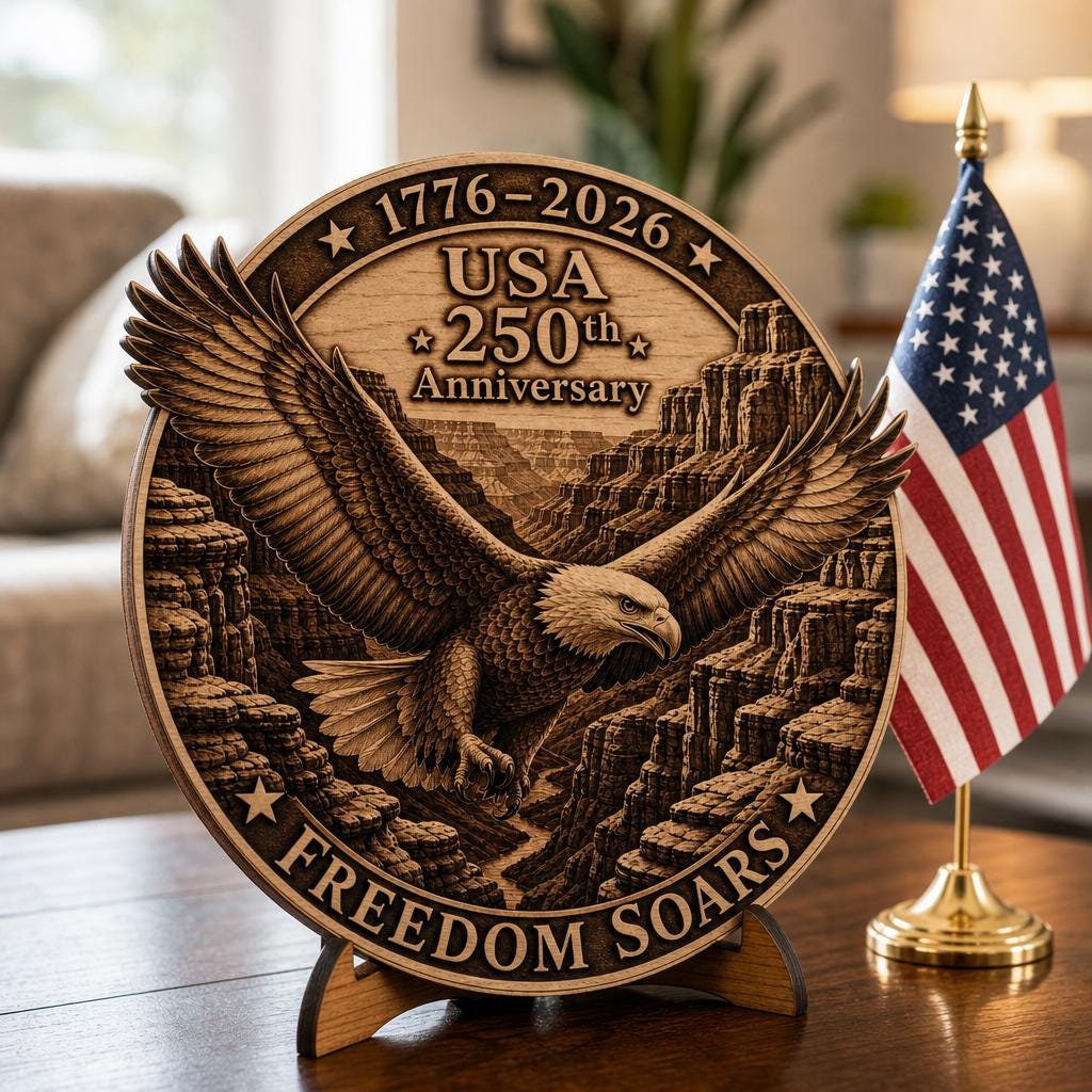 Lot de gravure laser pour le 250e anniversaire des États-Unis, panneaux en bois 3D avec aigle patriotique – Image 5