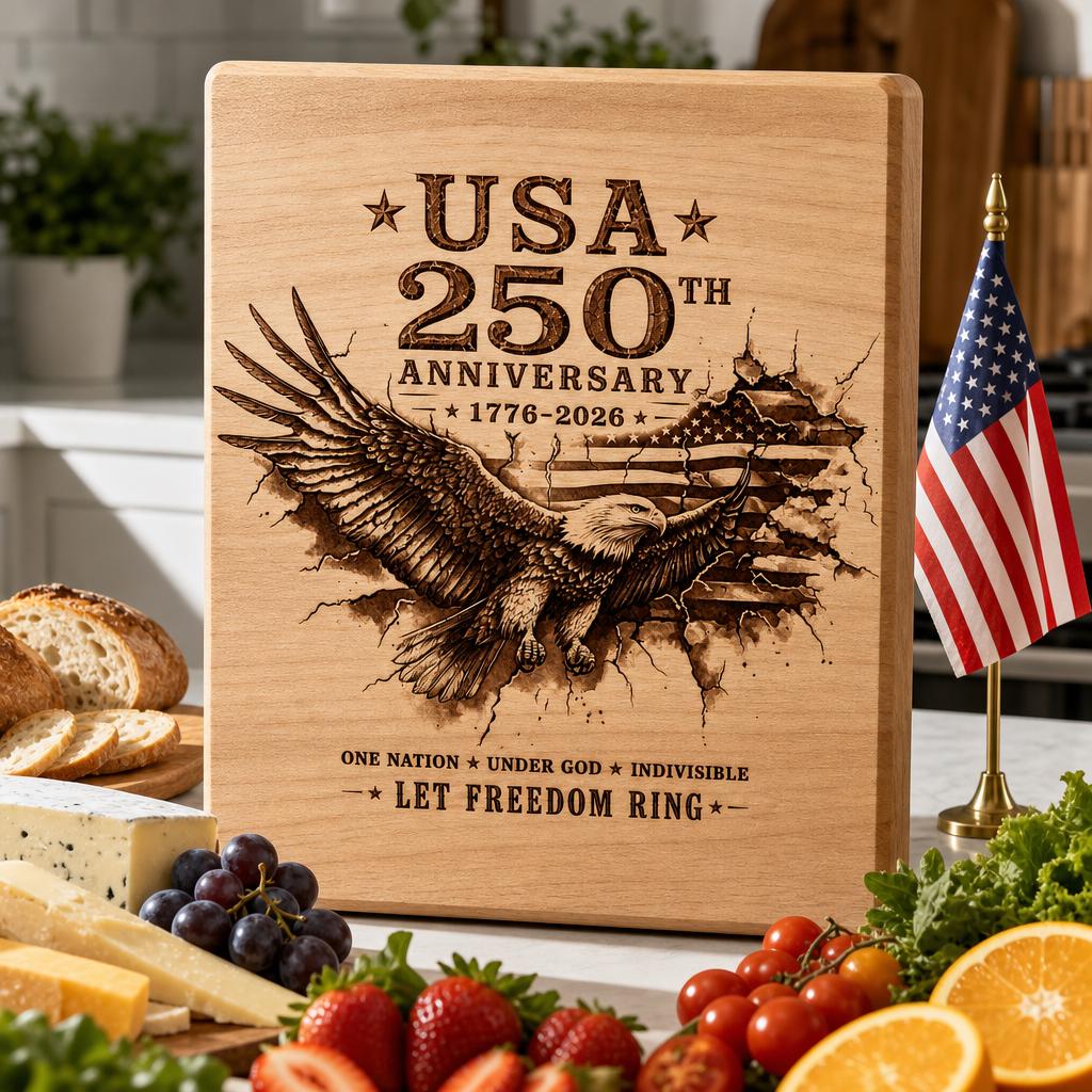 USA 250th Anniversary Laser Engraving File, Patriotic Eagle 3D Board PNG Design
