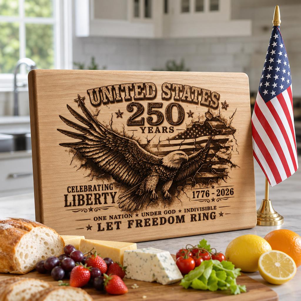 USA 250th Anniversary Laser Engraving File, Patriotic Eagle 3D Board PNG Design