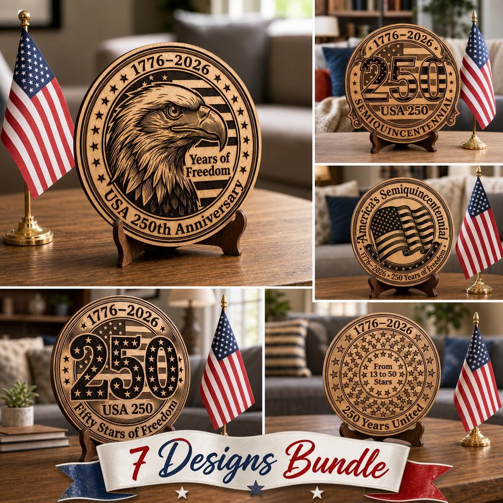 USA 250th Anniversary Laser Engraving File, Patriotic Wood Sign Bundle 1776 Designs