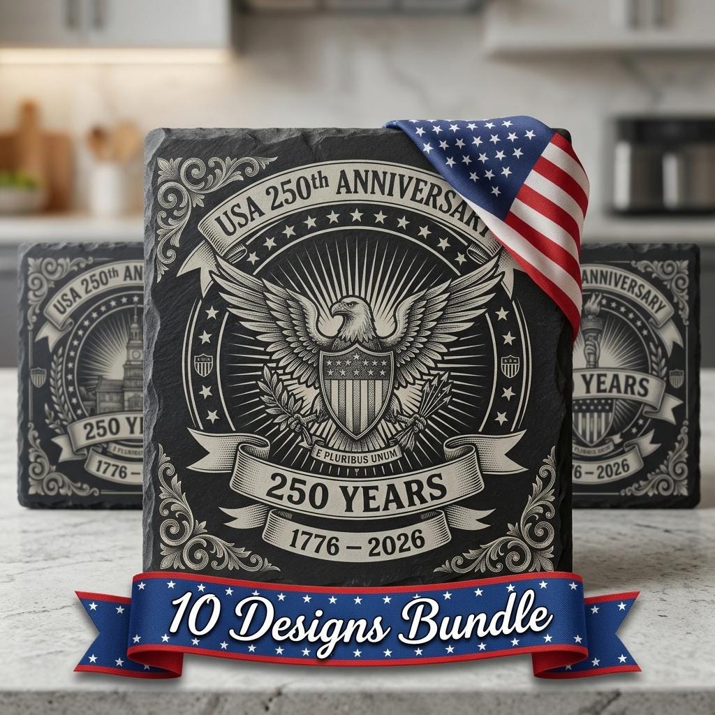 USA 250th Anniversary Laser Engraving Files, Patriotic Slate Coaster Designs Set 9