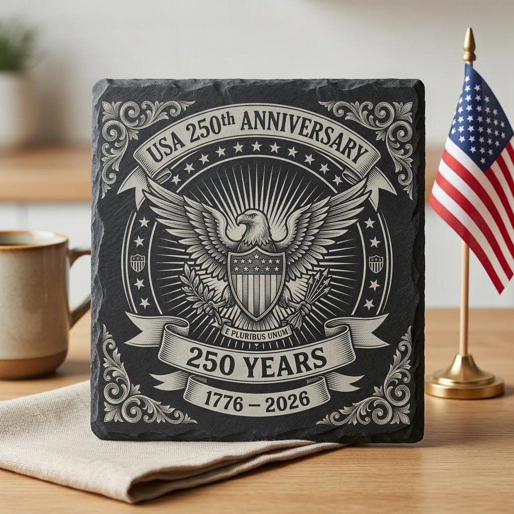 Fichiers de gravure laser pour le 250e anniversaire des États-Unis, ensemble 9 de motifs patriotiques de sous-verres en ardoise – Image 2