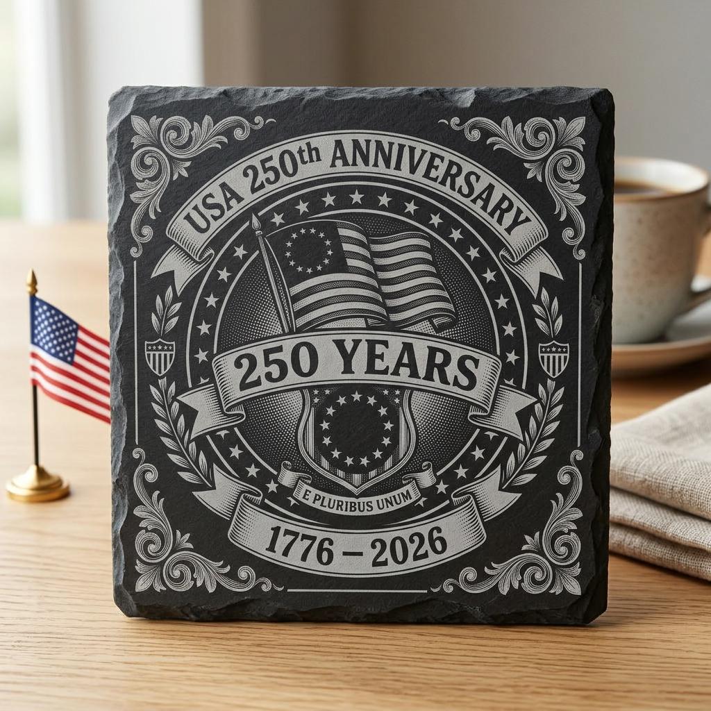 Fichiers de gravure laser pour le 250e anniversaire des États-Unis, ensemble 9 de motifs patriotiques de sous-verres en ardoise – Image 5