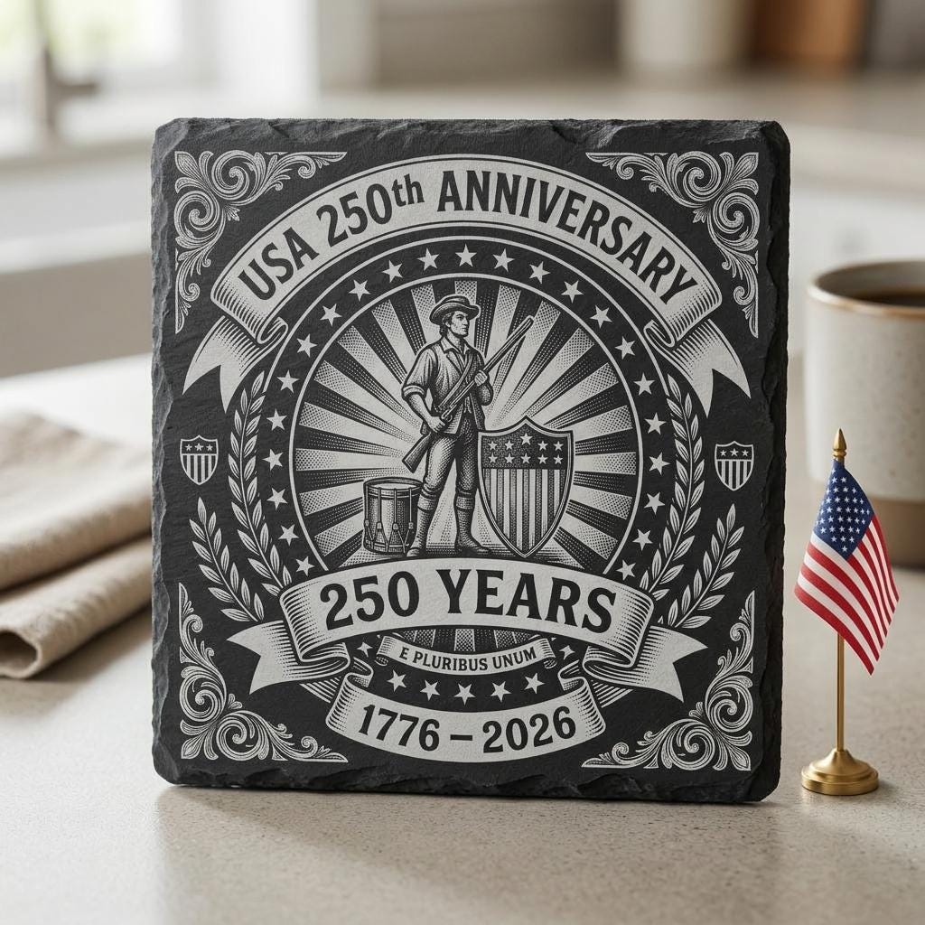 Fichiers de gravure laser pour le 250e anniversaire des États-Unis, ensemble 9 de motifs patriotiques de sous-verres en ardoise – Image 6