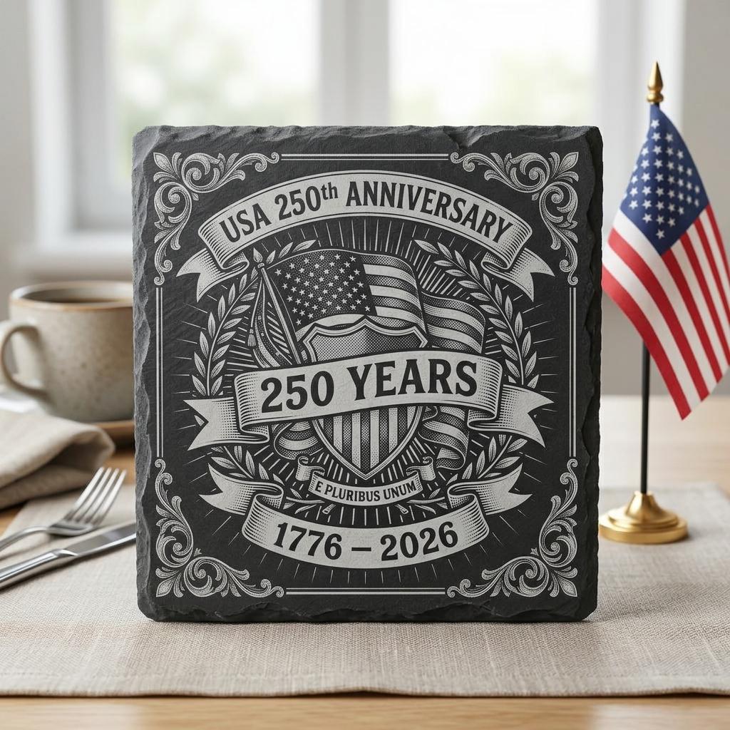 Fichiers de gravure laser pour le 250e anniversaire des États-Unis, ensemble 9 de motifs patriotiques de sous-verres en ardoise – Image 7
