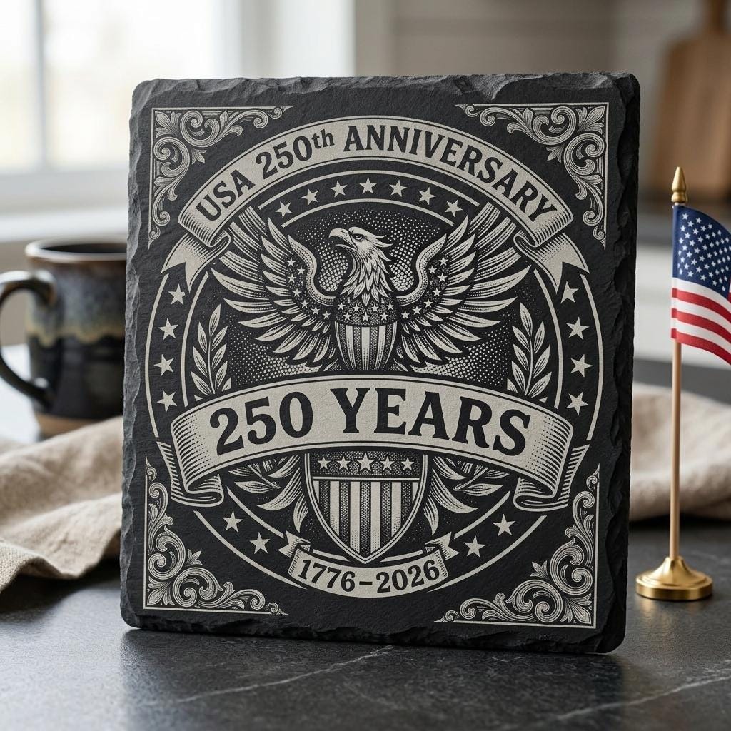 Fichiers de gravure laser pour le 250e anniversaire des États-Unis, ensemble 9 de motifs patriotiques de sous-verres en ardoise – Image 9
