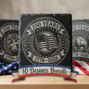 USA 250th Anniversary Laser Engraving, Patriotic Slate Coaster Design, 4th of July