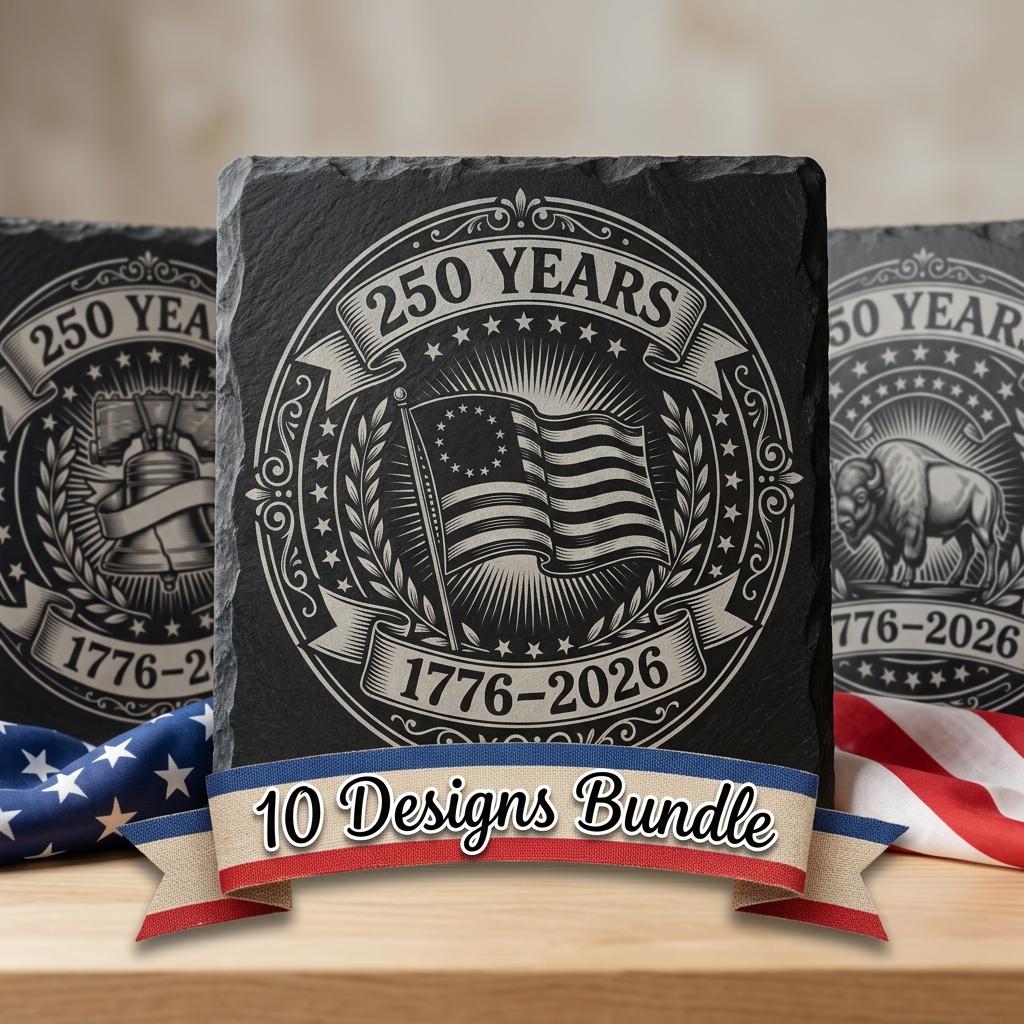 USA 250th Anniversary Laser Engraving, Patriotic Slate Coaster Design, 4th of July