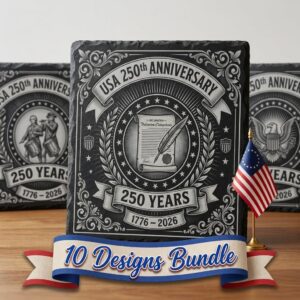 USA 250th Anniversary Patriotic Engraving, Slate Coaster PNG Bundle