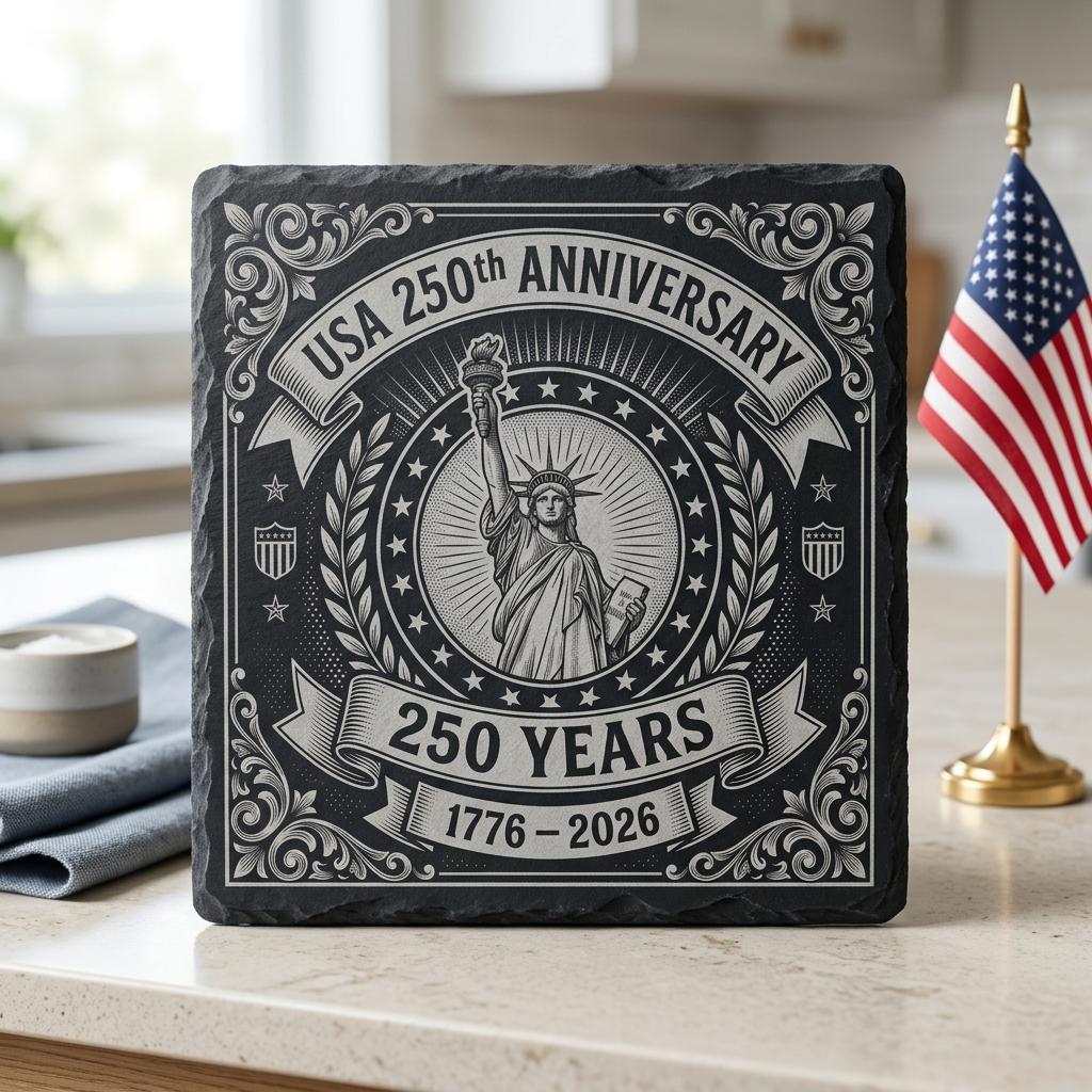 USA 250th Anniversary Patriotic Engraving, Slate Coaster PNG Bundle