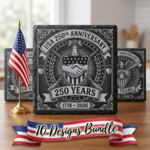 USA 250th Patriotic Laser Engraving PNG Bundle, Liberty Bell Slate Coasters