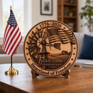 USA 250th PNG, 3D Illusion Laser Engraving, Rustic Americana Wood Decor Bundle