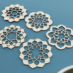 5 Coasters Lotus Laser Cut File, Cup Mat
